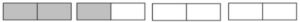 4 rectangles divided into 2 sections. 1 is fully shaded. 1 has 1 section shaded. 2 are not shaded.