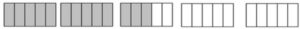 5 rectangles divided into 5 sections. 2 are fully shaded. One has three sections shaded. Two are not shaded.