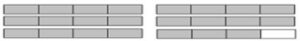 6 rectangles divided into 4 sections. 5 are fully shaded. 1 has 3 sections shaded.