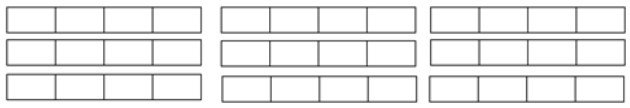 9 rectangles each divided into four sections.