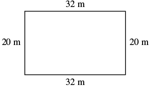 A rectangle with a 32 m length and a 20 m width.