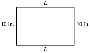 A rectangle with L for the length and 10 in. for the width.