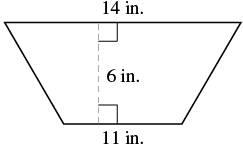 A trapezoid with a 14 in. base, 11 in. base, and 6 in. height.