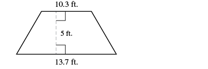 A trapezoid with a 10.3 ft base, 13.7 ft base, and a 5 ft height.