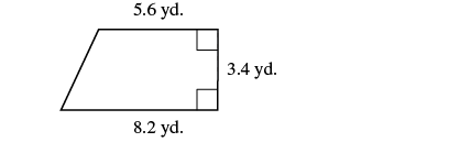 A trapezoid with a 5.6 yd base, 8.2 yd base, and 3.4 yd height.