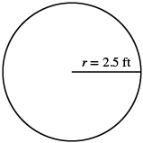 A circle with a radius of 2.5 ft.