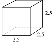 A cube with a length, width, and height of 2.5.