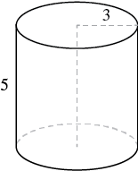 A cylinder with a height of 5 and a radius of 3.