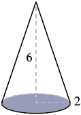 A cone with a height of 6 and radius of 2.