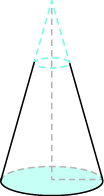 An image of a cone is shown. There is a dark dotted line at the top indicating a smaller cone.