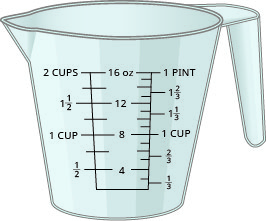 A measuring cup showing millilitres and ounces.