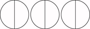 Three circles that are each cut in half.