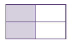 Rectangle divided in four equal parts. Two parts are shaded and two are blank.