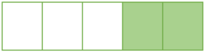 A rectangle split into five equal segments. Three are blank, and two are shaded green.